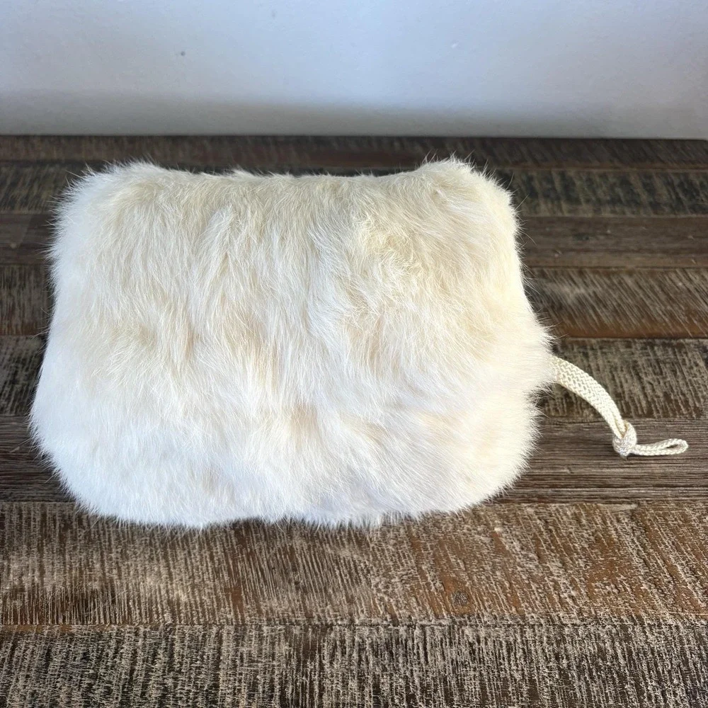 Vintage Christmas Holiday Rabbit Fur Muff Hand warmer Child 8X6 1950s Victorian